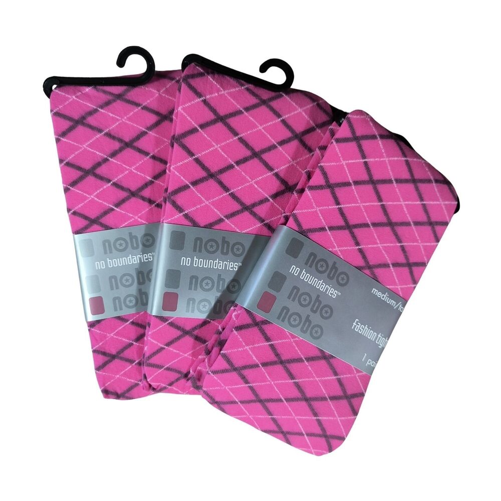 No Boundaries Fashion Tights Medium/Tall M/T Pink Argyle Diamond Set of 3 NWT